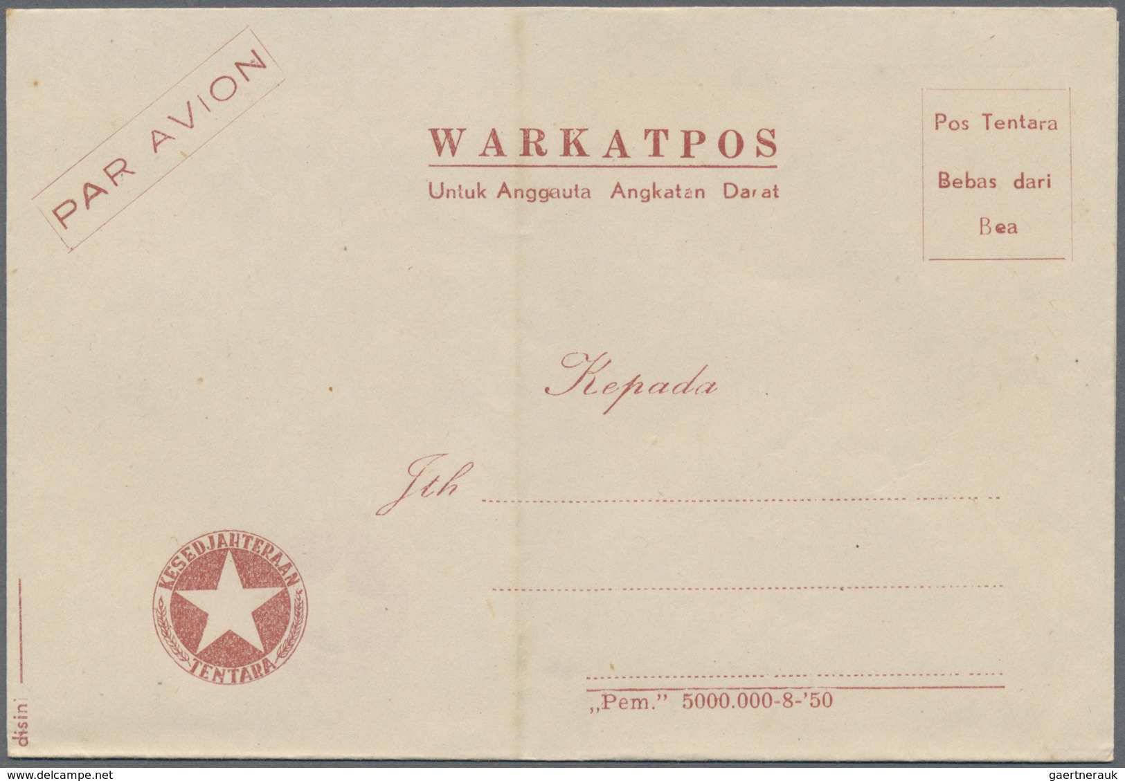 GA Indonesien: 1950/76, Military / UN Peacekeeping / Govt. Service Special Envelopes Collection: Milita - Indonesia