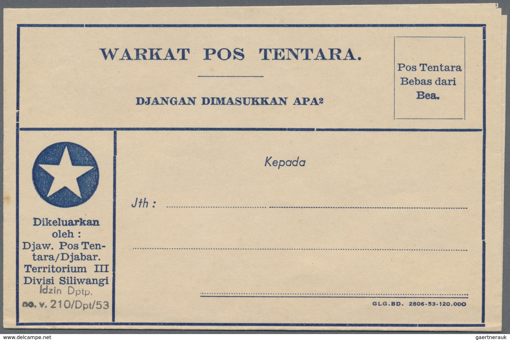 GA Indonesien: 1950/76, Military / UN Peacekeeping / Govt. Service Special Envelopes Collection: Milita - Indonésie