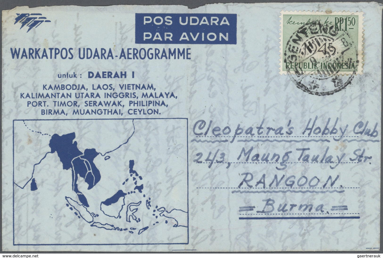 GA Indonesien: 1950/95 (ca.), The Enormous Stock/research Collection Of Airletters And Officially Airle - Indonésie