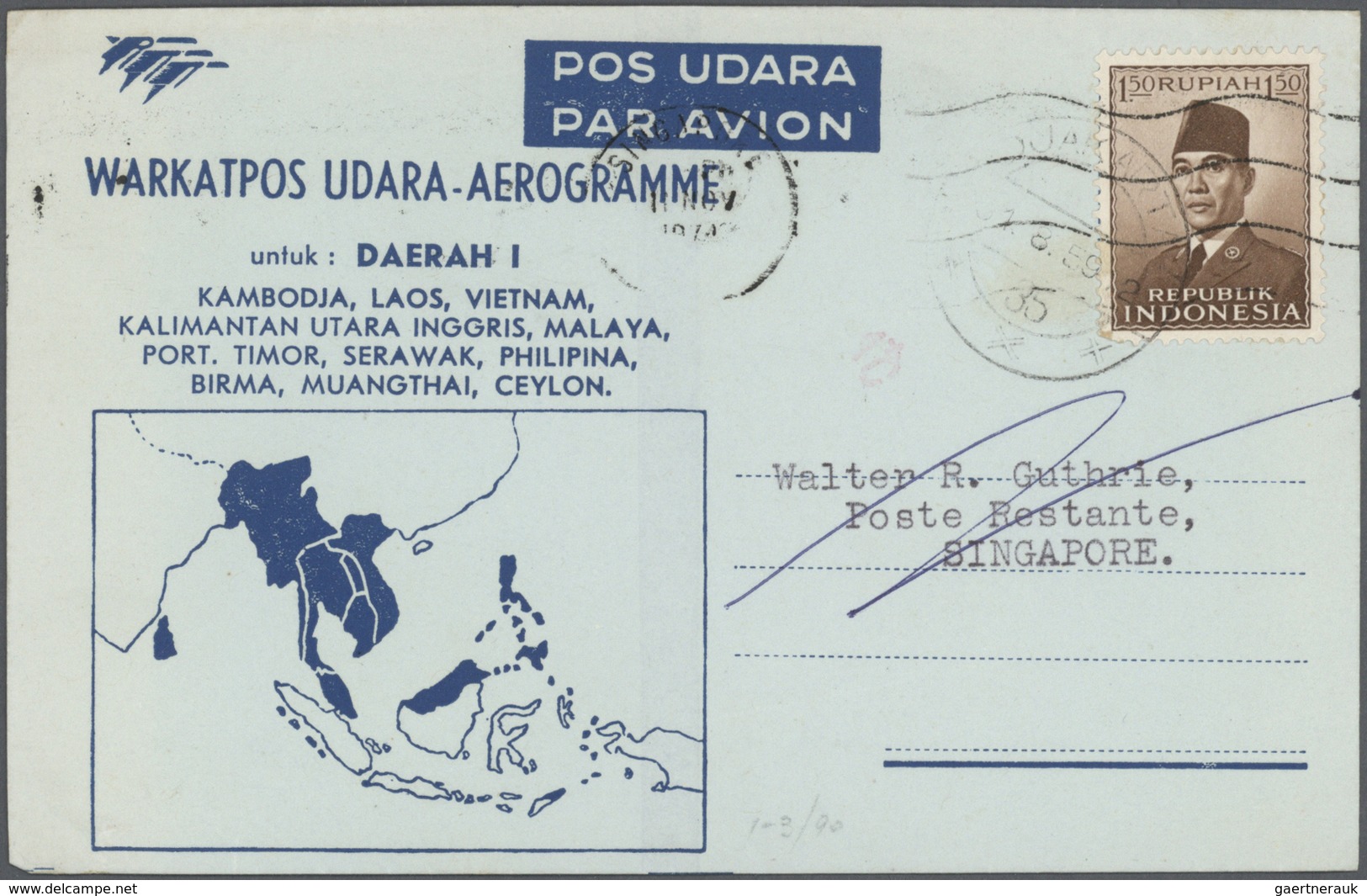 GA Indonesien: 1950/95 (ca.), The Enormous Stock/research Collection Of Airletters And Officially Airle - Indonésie