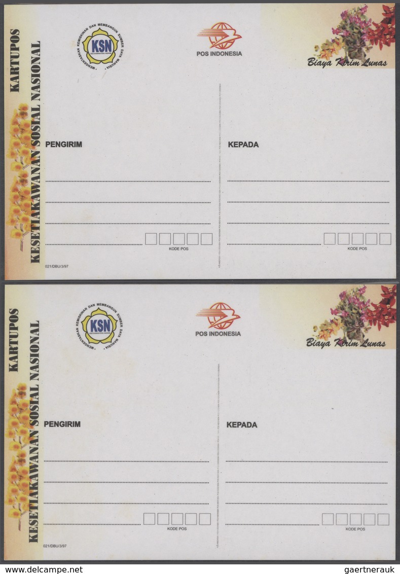 GA Indonesien: 1998, interesting lot with 10 stationery cards with varieties and prints of only one col