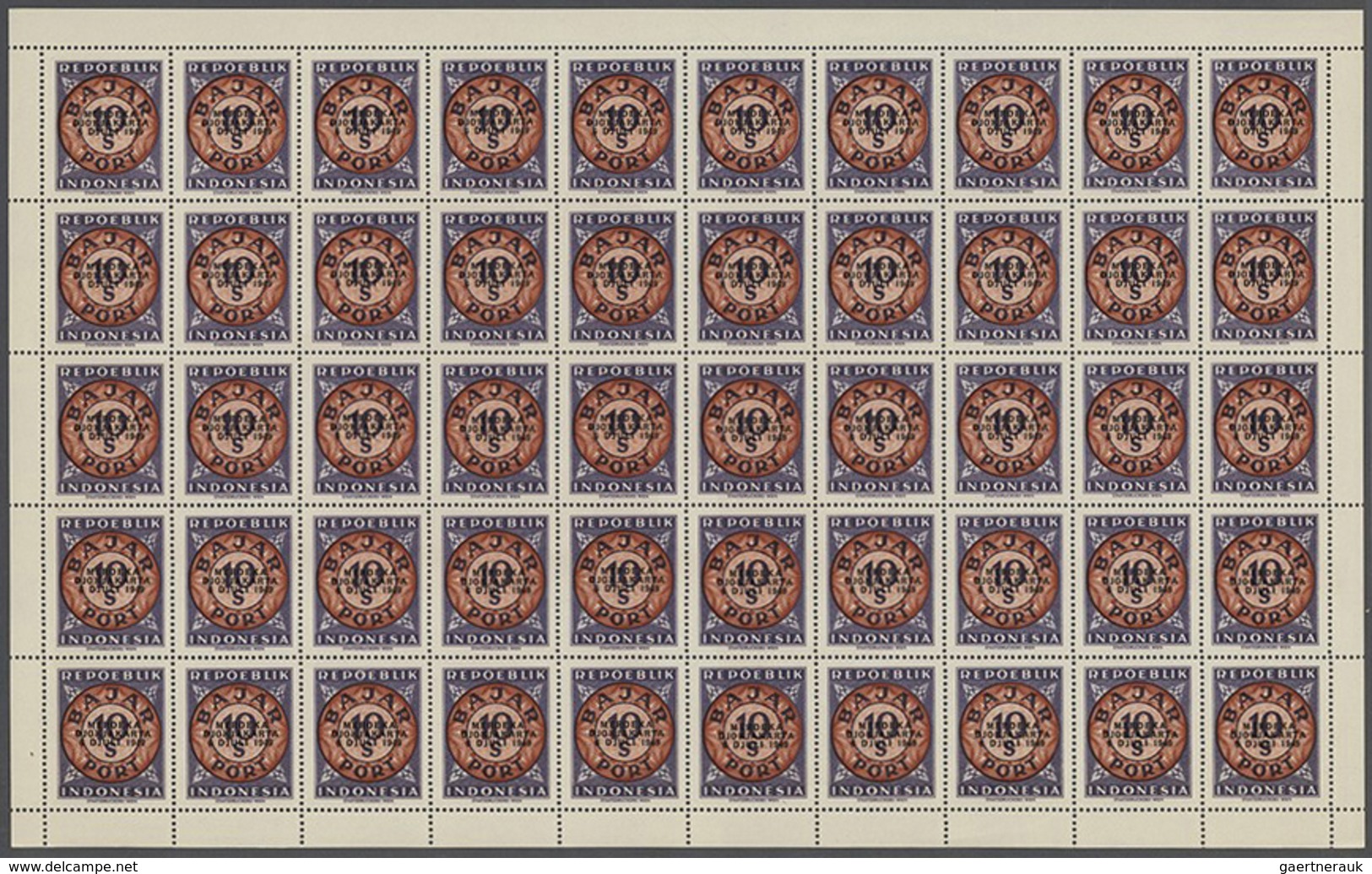 ** Indonesien - Lokalausgaben - Portomarken: 1947/1949. VIENNA PRINTINGS: Lot Of 100 Complete Sets In S - Indonésie