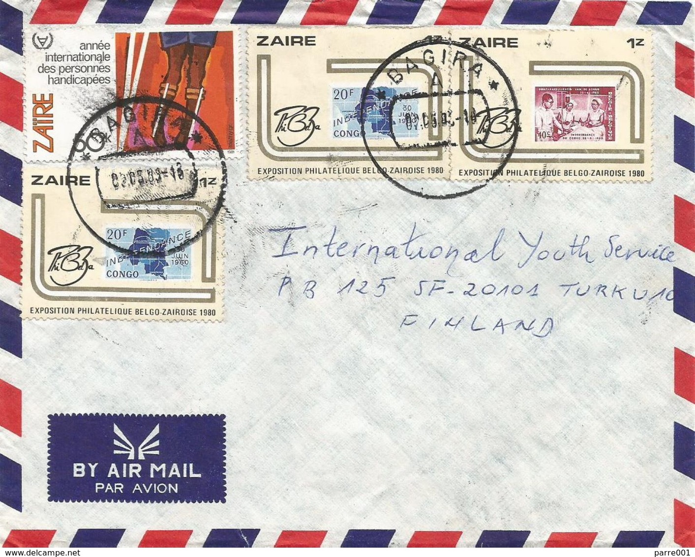 Zaire DRC Congo 1983 Bagira Stamps On Stamps Handicapped Year Cover - Usati