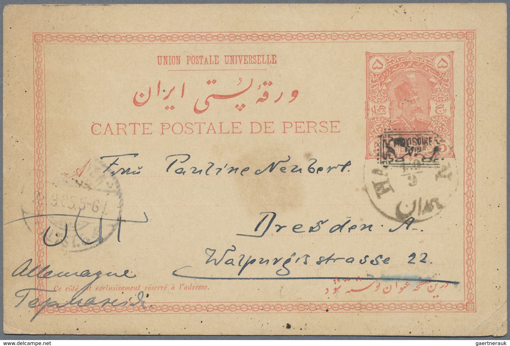 GA Iran: 1898-1903: Six Postal Stationery Picture Cards Used To Belgium (1) Or Germany (5), All Differe - Iran