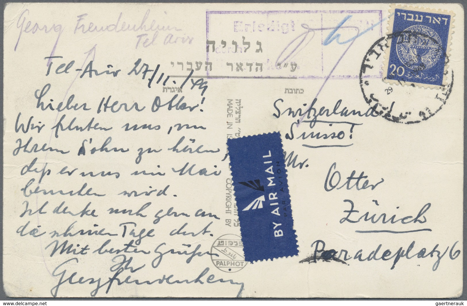 Br/GA Israel: 1949/1959, holding of apprx 210 covers/cards/used stationeries, comprising commercial and ph