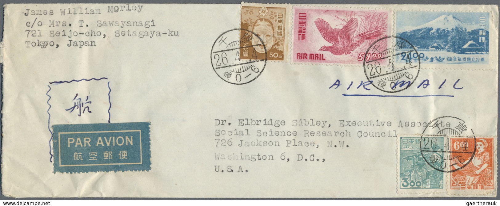 Br/GA Japan: 1875/1952, covers/mint and used stationery (13, inc.  field post card c/o 415 FPO used in Man