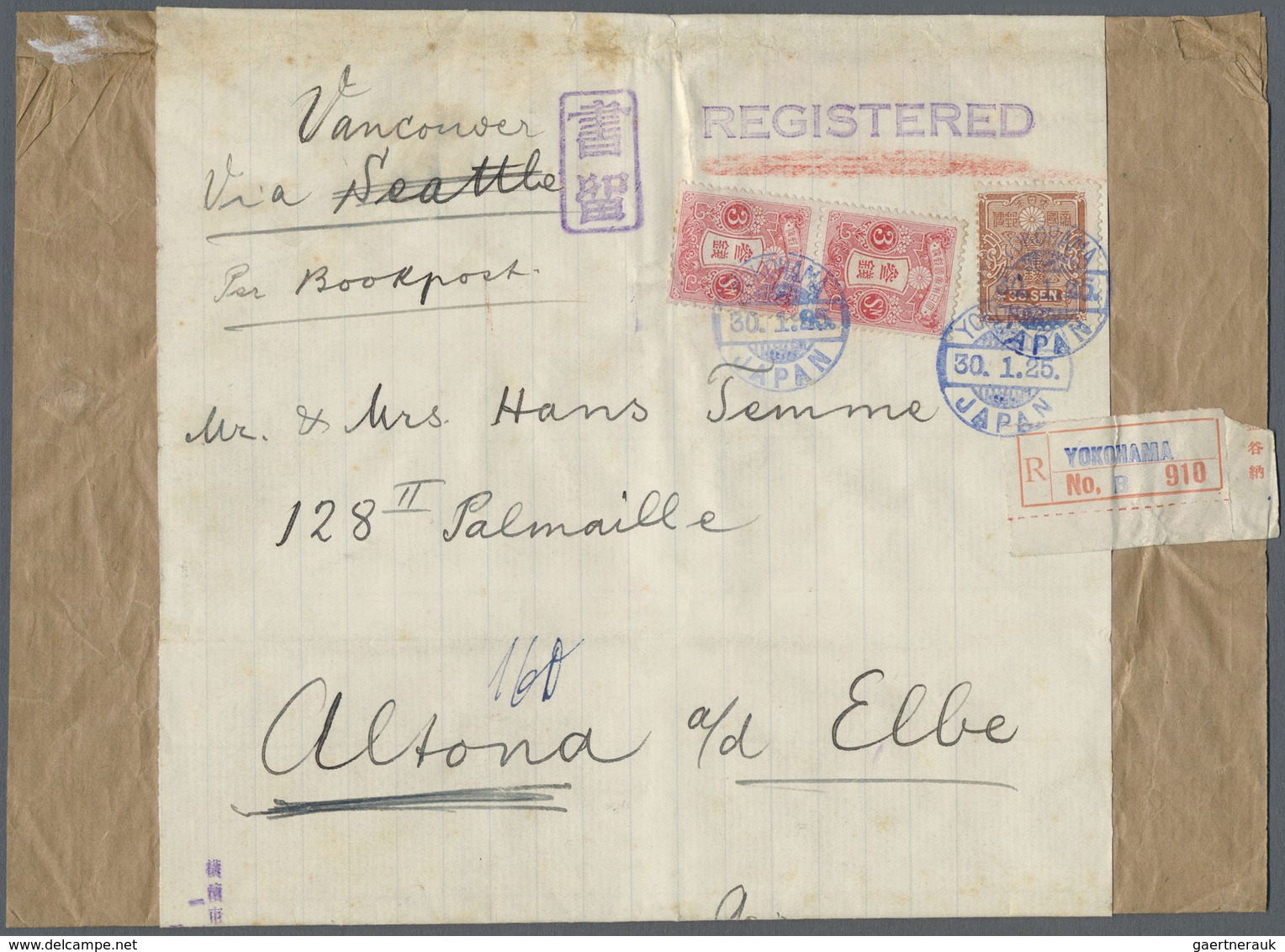 Br/GA Japan: 1875/1926 (ca.), covers (24 inc. earthquakes), stationery cards (53) inc. several UPU 2 S. gr