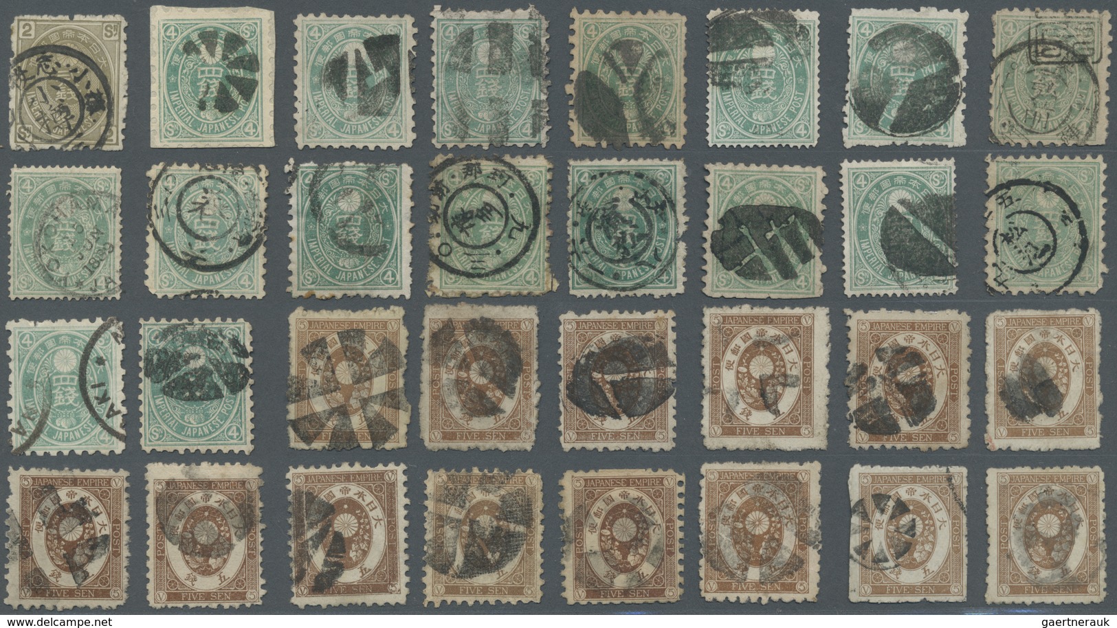 O/*/(*)/Br/GA Japan: 1876/92, mainly Old Koban with some later, few mint (but inc. two NG copies of 6 S. with slig