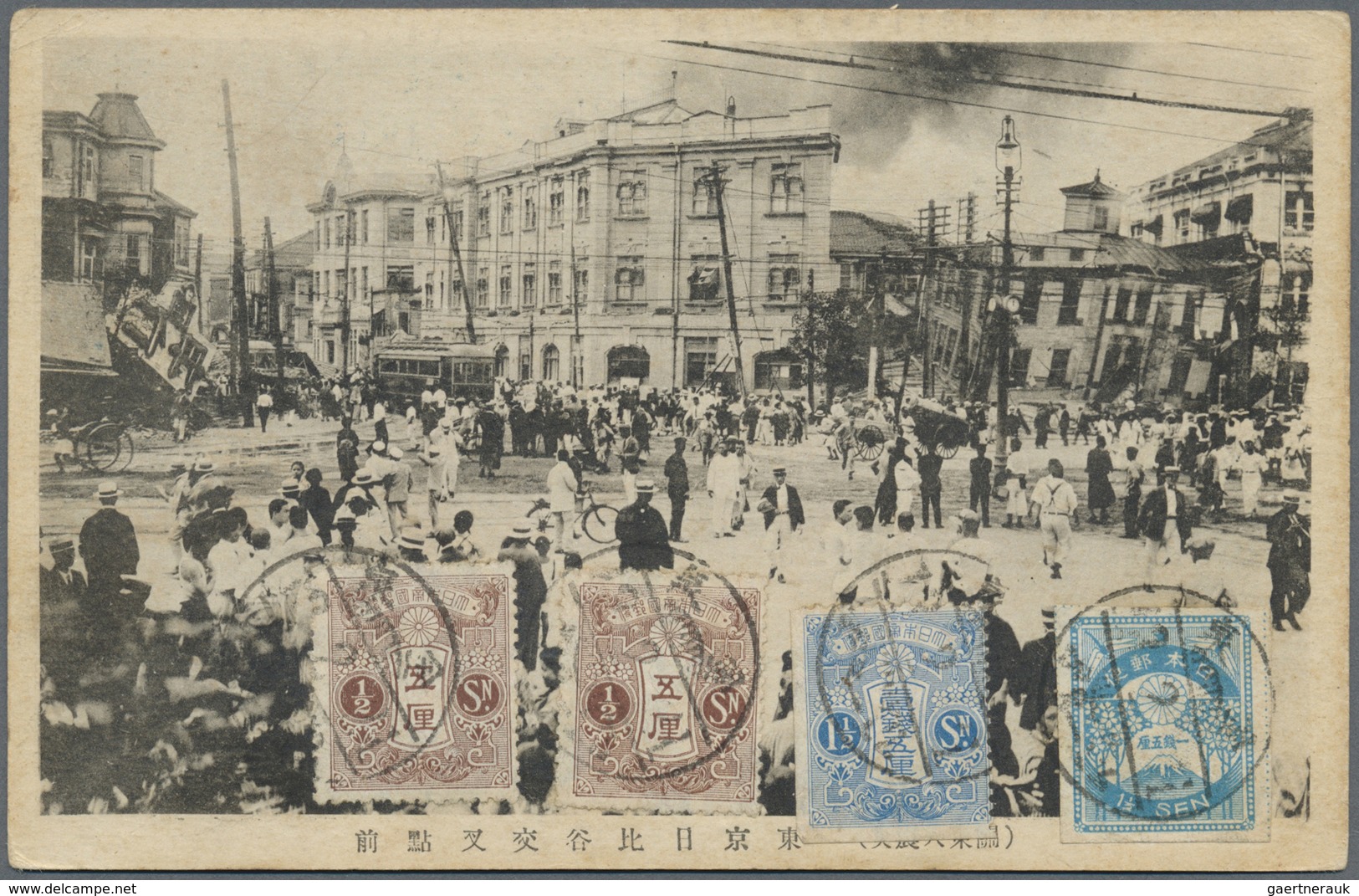 (*)/O/Br/ Japan: 1923, used earthquake accumulation on stockpages, also 4 S., 8 S. 20 S. mint, inc. 8 covers/