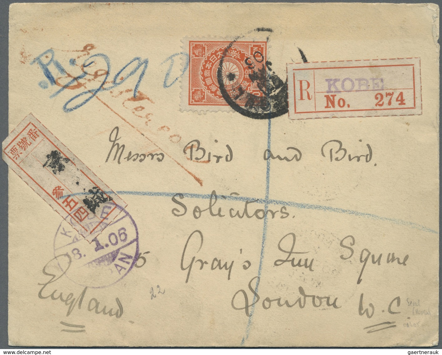 GA/Br/ Japanische Post In Korea: 1899/1945, Cover/stat.  Lot W. 20 S. Kiku Tied Two-digit SEOUL 1906 (late - Franchise Militaire