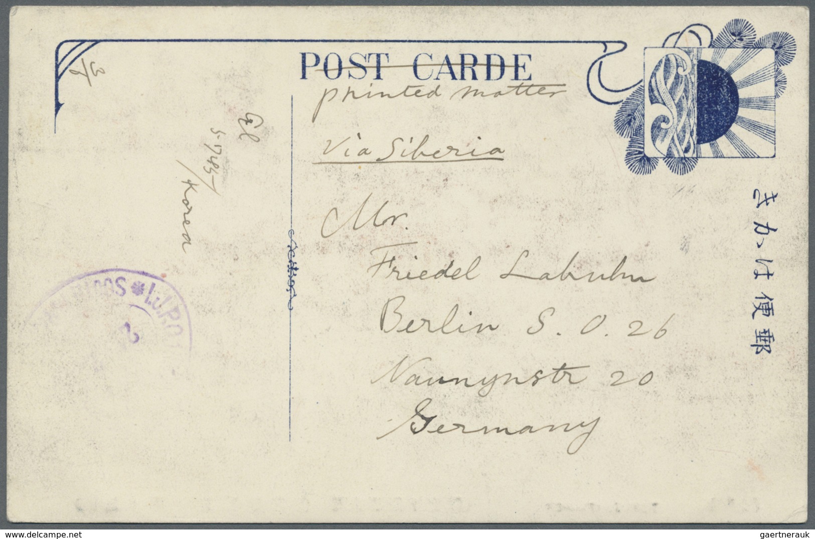 Br/ Japanische Post In Korea: 1899/1926, Three Ppc Used "NINSEN (CHEMULPO)" Resp. "KEIJO (SEOUL)", Also - Franchise Militaire