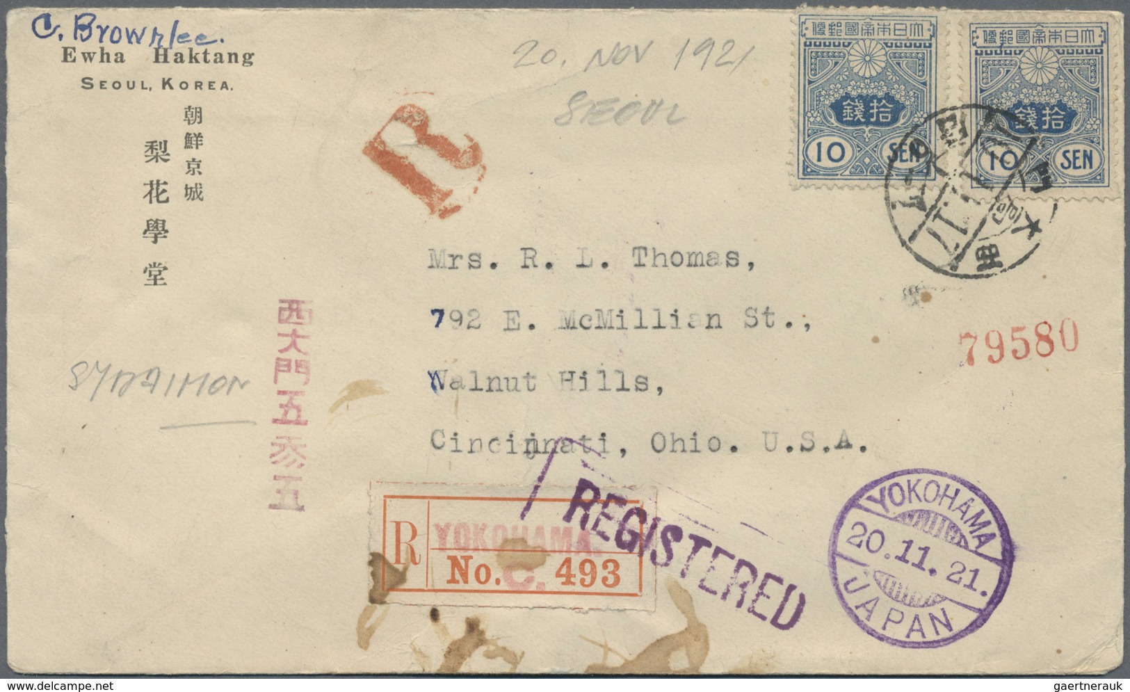 Br Japanische Post In Korea: 1914/26, Covers (4 Inc. One Registered) And Ppc Used "KEIJO" (4) Or "Saida - Franchise Militaire