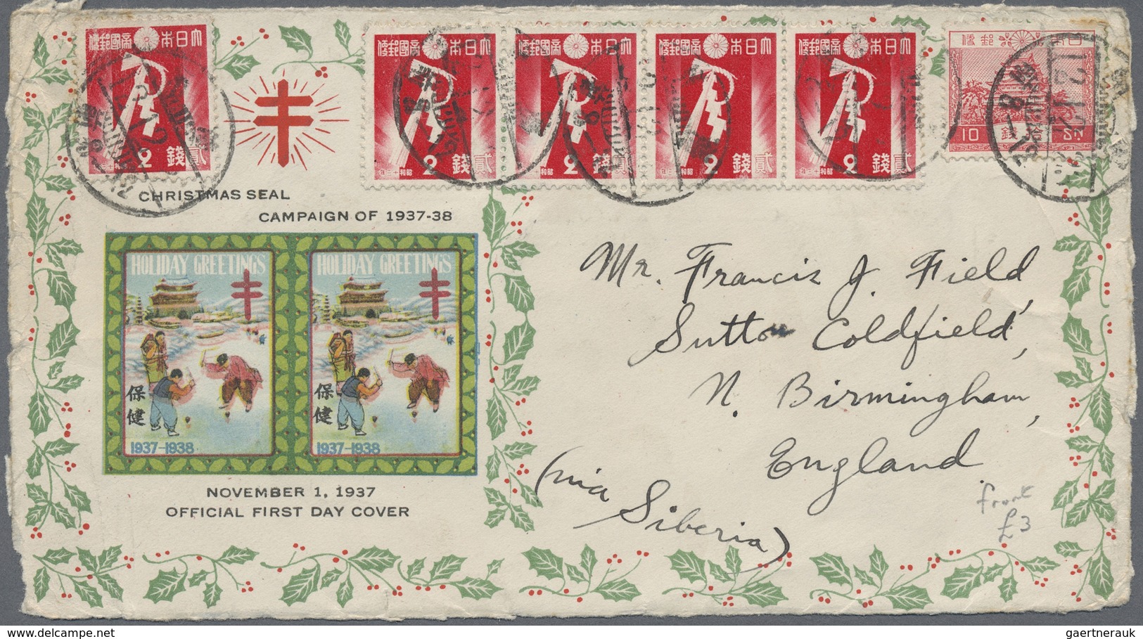 Br/ Japanische Post In Korea: 1934/39, Dr. Sherwood Halls Christmas TBC-seals: Covers (2), Front (1), Pp - Franchise Militaire