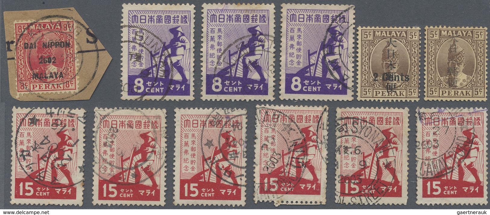 Br/O/Brfst Japanische Besetzung  WK II - Malaya: 1942/45, covers (12, some in mixed condition), 4 C. stationery