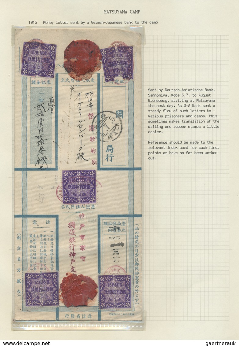 Br/ Lagerpost Tsingtau: Matsuyama, 1914/17, covers (4, one w. contents: acknowledgment of parcel), and m