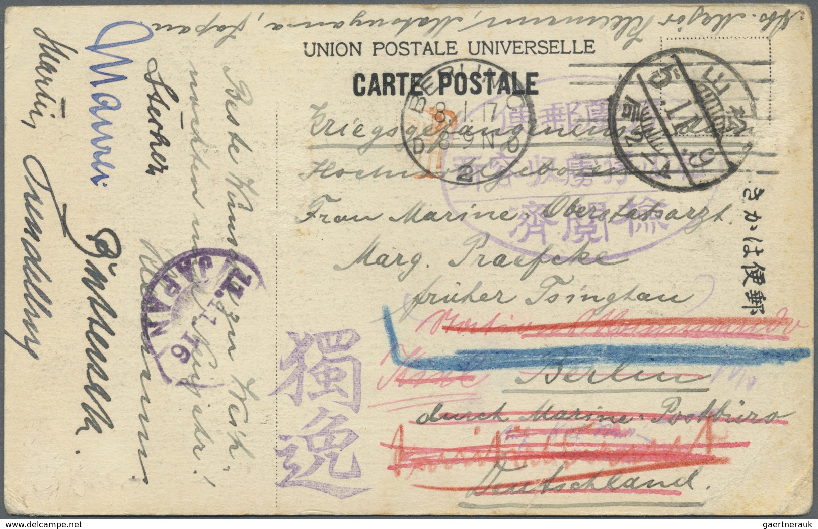 Br/ Lagerpost Tsingtau: Matsuyama, 1914/17, covers (4, one w. contents: acknowledgment of parcel), and m