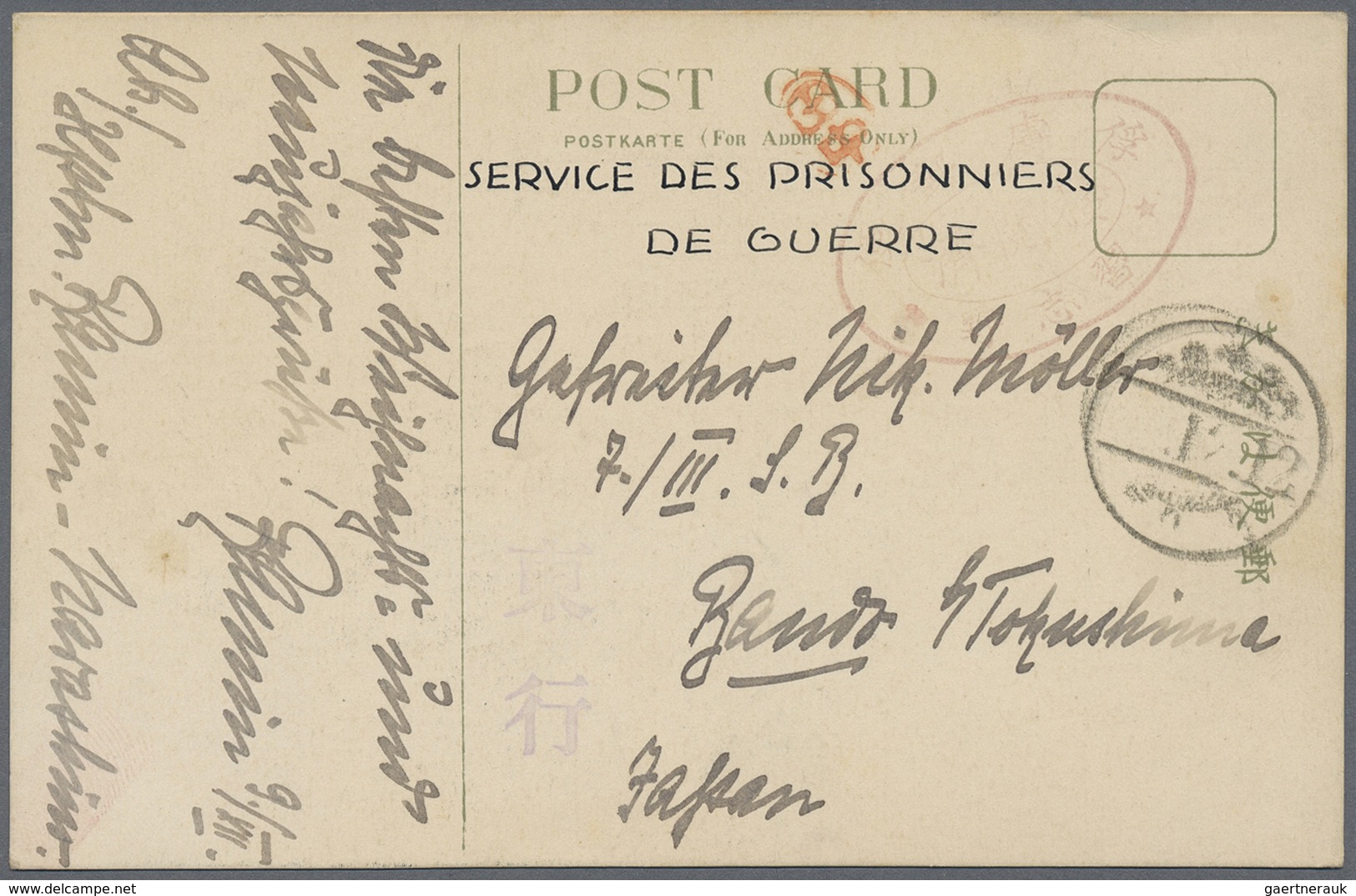 Br/ Lagerpost Tsingtau: Narashino, 1915/19, Nine Items: Money Letter Envelope Insured For 100 Y. Send By - Chine (bureaux)