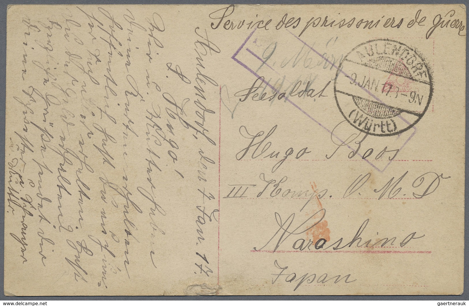 Br/ Lagerpost Tsingtau: Narashino, 1915/19, Nine Items: Money Letter Envelope Insured For 100 Y. Send By - China (offices)