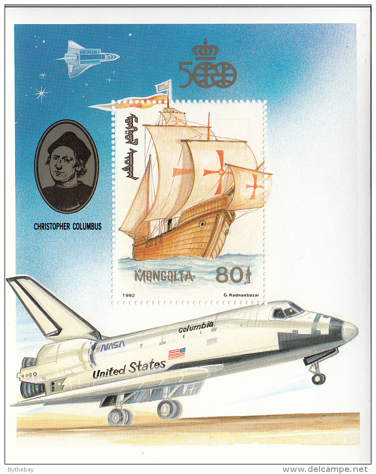 Mongolia 1992 MNH Scott #2102 Souvenir Sheet 80t Sailing Ship Discovery Of America - Mongolei