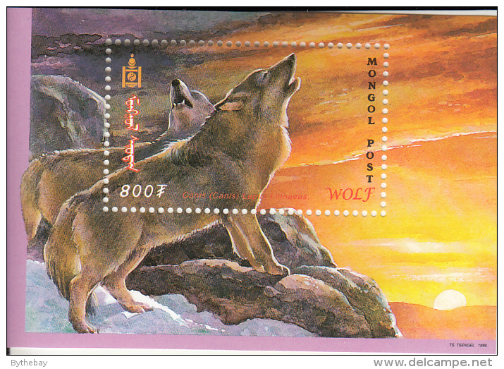 Mongolia 2000 MNH Scott #2413 Souvenir Sheet 800t Pair Of Wolves Baying - Mongolie