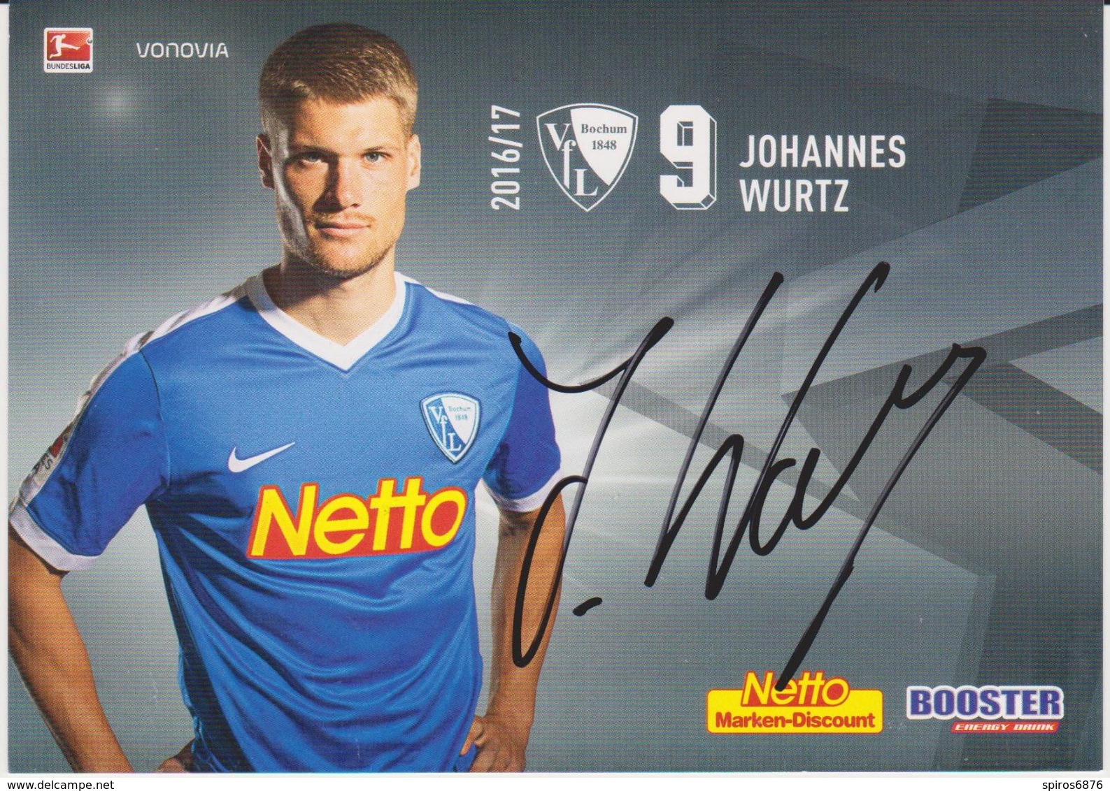 Original Football Autograph Card JOHANNES WURTZ German Bundesliga 2016 / 17 VFL BOCHUM - Autogramme