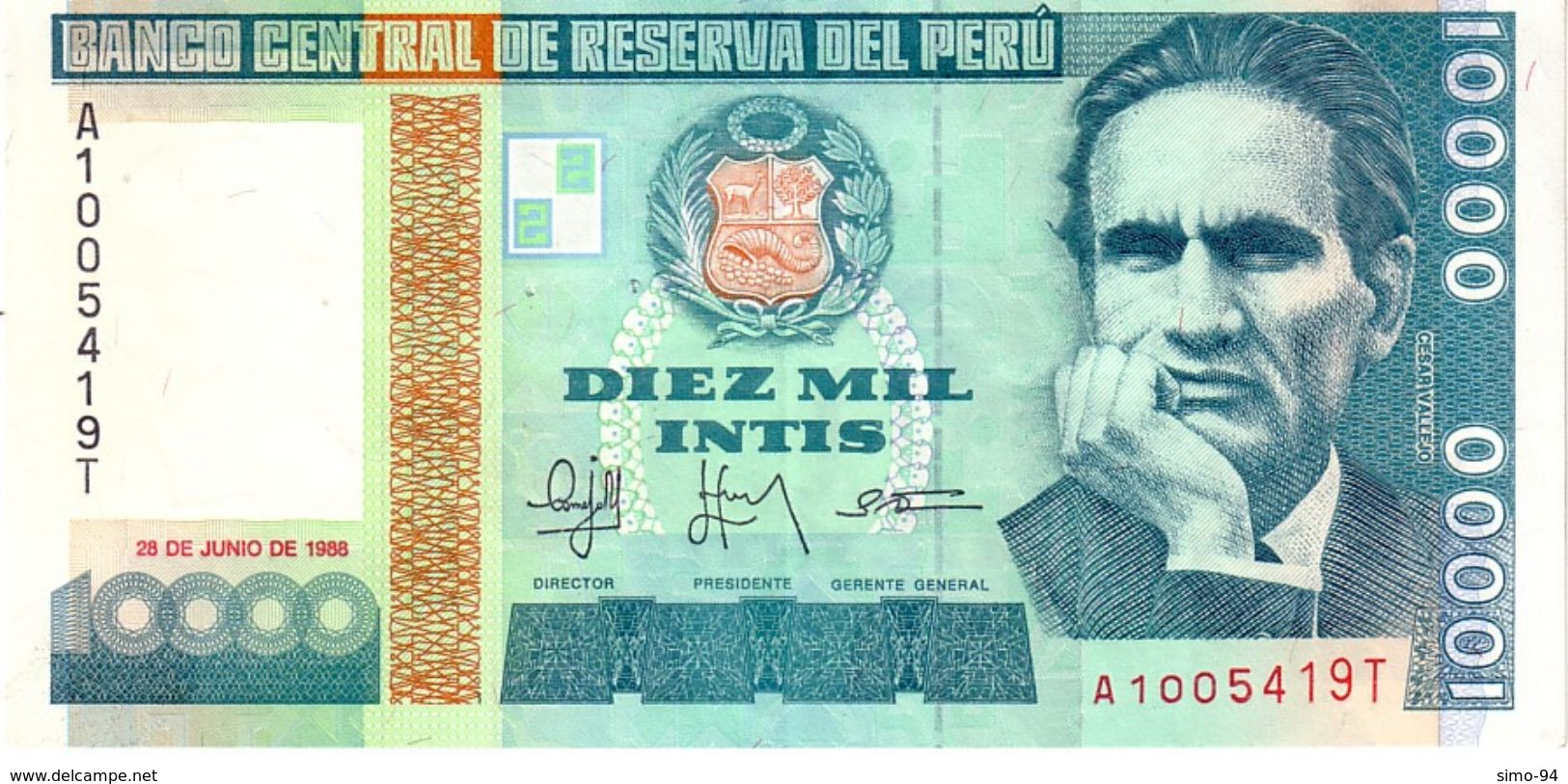 Peru P.14 10000 Intis 1988 Unc - Perù