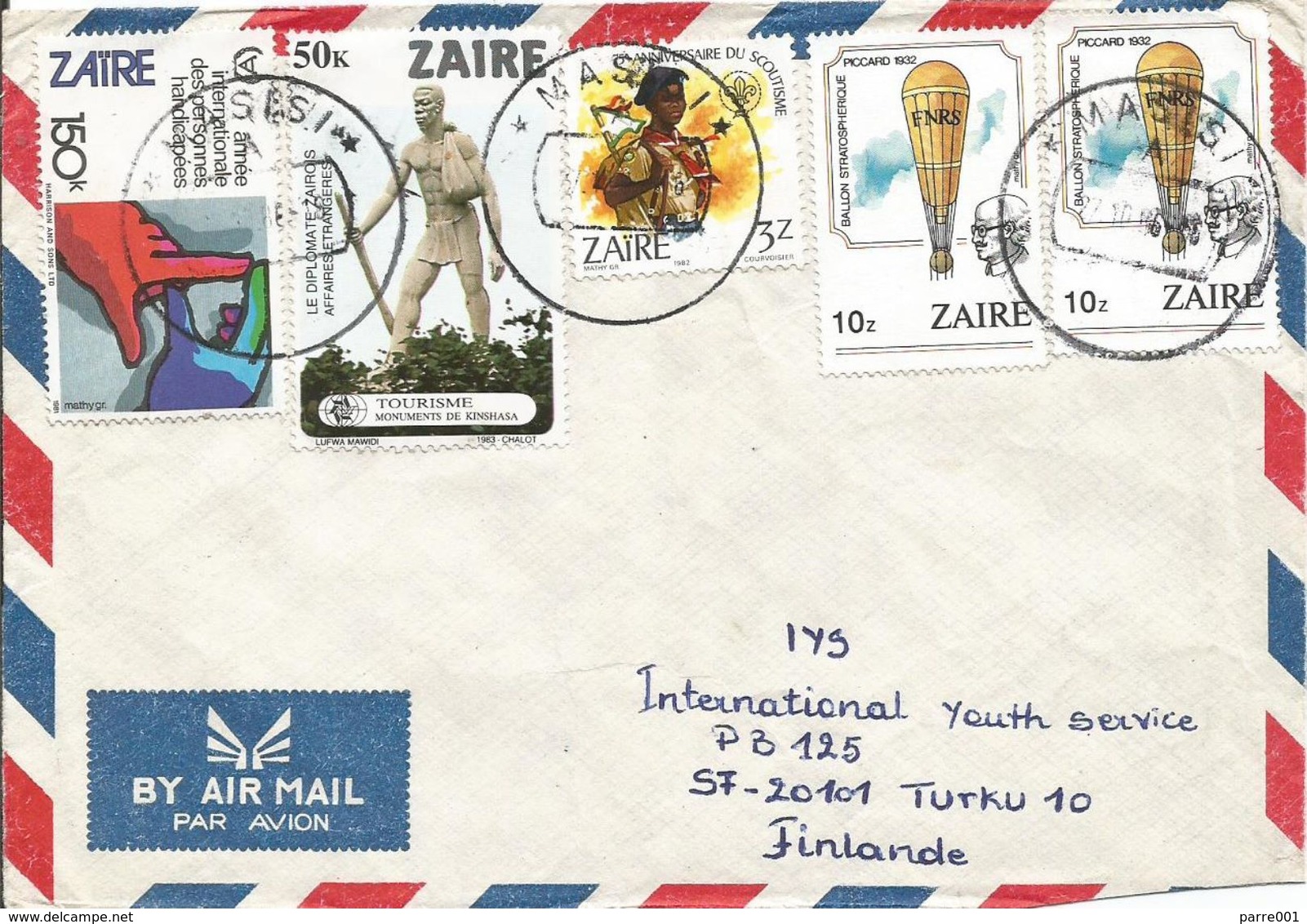 Zaire DRC Congo 1986 Masisi Scouting Monument Picard Balloon Handicapped Year Cover - Usati