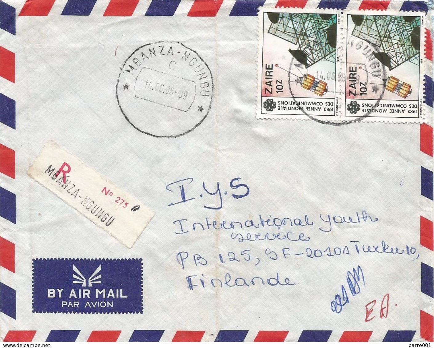 Zaire DRC Congo 1985 Mbanza-Ngungu Communications 10Z Registered Cover - Gebruikt