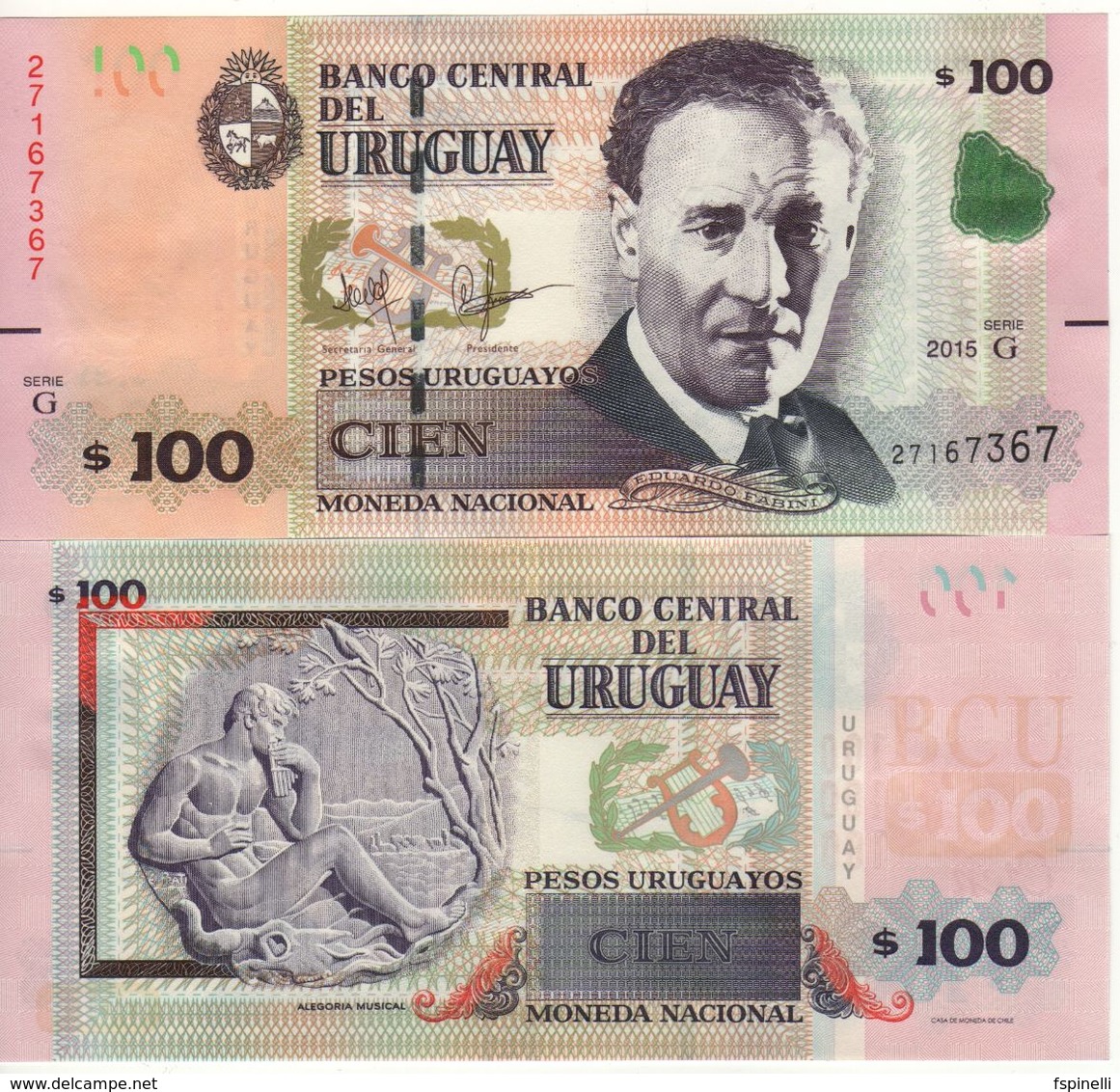 URUGUAY  New  100 Pesos Uruguayos Pnew  2015 (2017) Added Map Of Uruguay  UNC - Uruguay