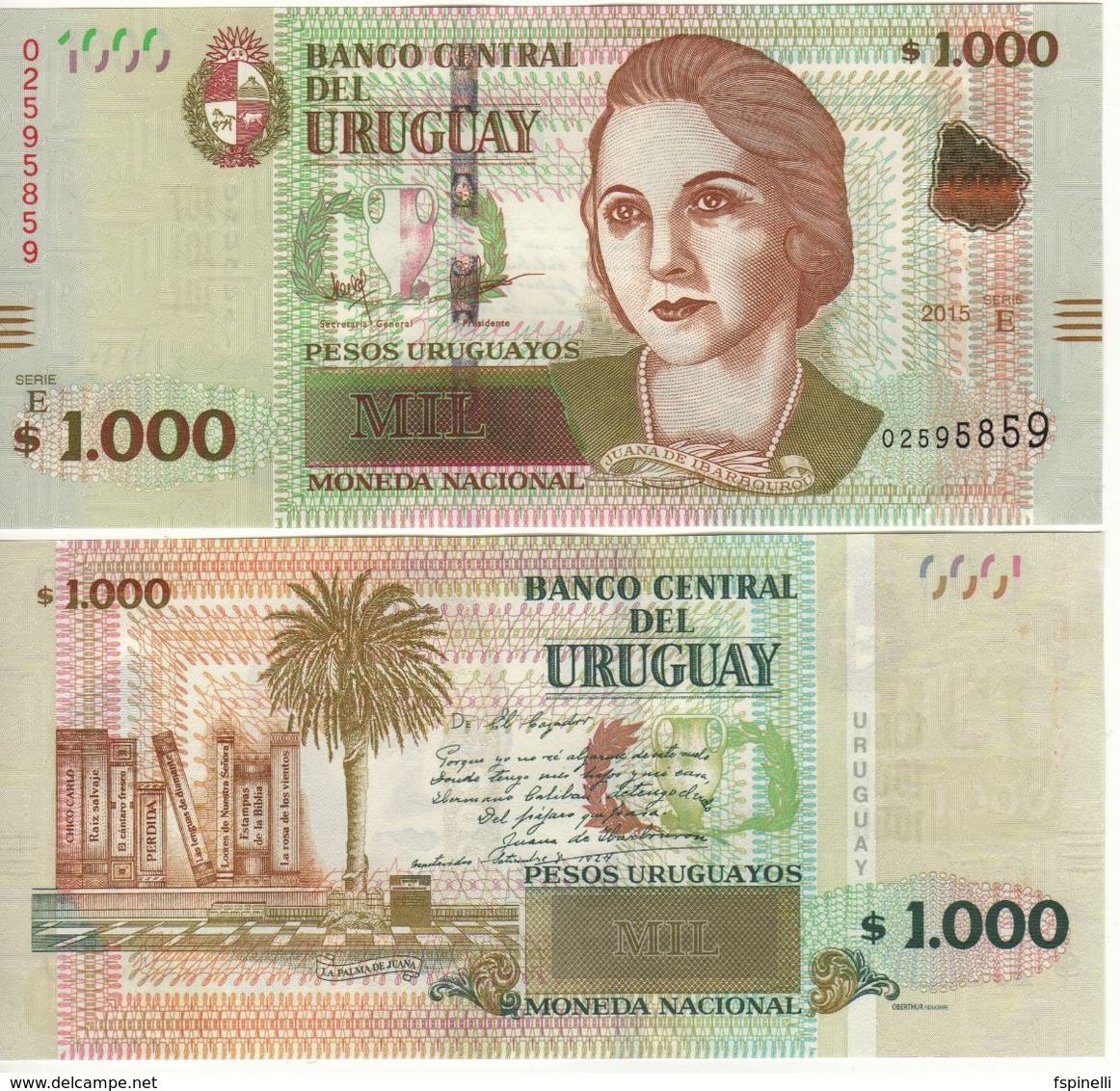 URUGUAY  New  1’000 Pesos Uruguayos Pnew  2015 (2017)  Added Map Of Uruguay  UNC - Uruguay