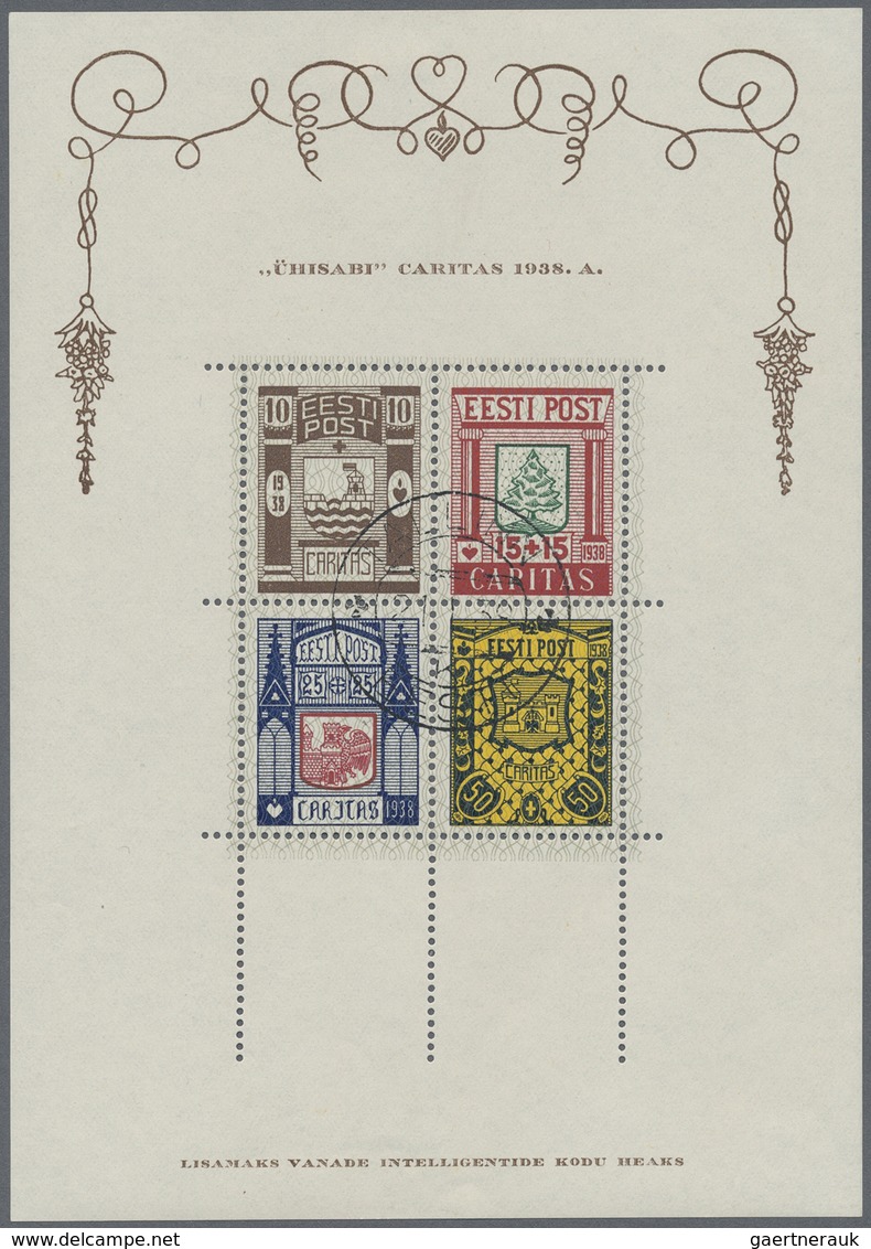 **/O Estland: 1938/1940, Lot Of Ten Souvenir Sheets: Michel Nos. Bl. 1 U/m, Bl. 1 Used (4), Bl. 2 Used (2 - Estonia