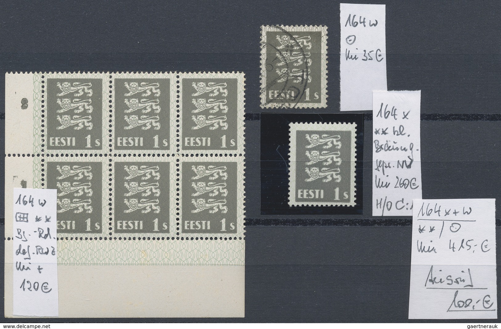 **/O Estland: 1940, Estonian SSR, 1s. Grey, Lot Of Eight Stamps Incl. Single Copy White Paper Mint (toned - Estonie