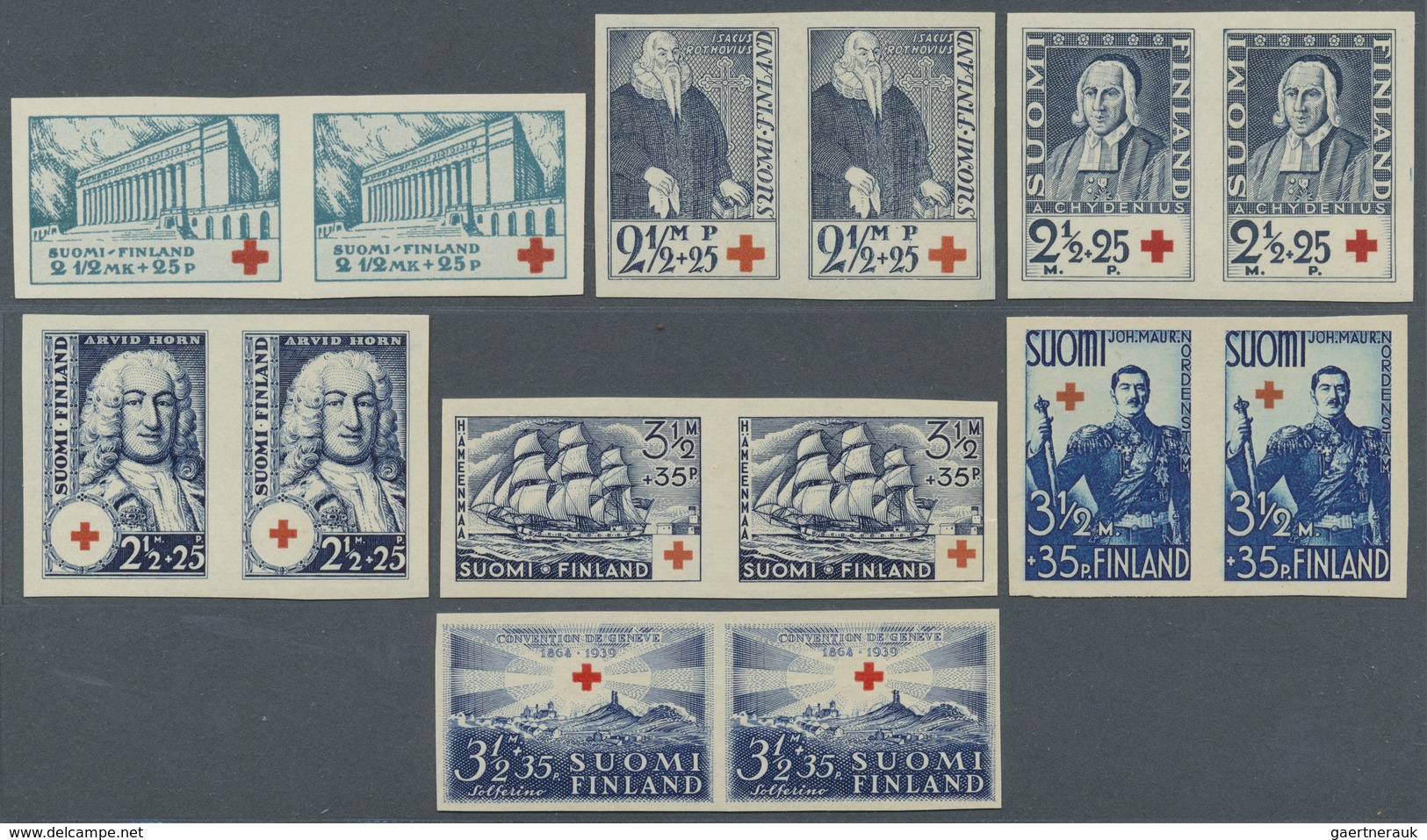 (*) Finnland: 1932/1939, Rotes Kreuz, Alle 8 Ausgaben Je In UNGEZÄHNTEN Paaren Aus Ankündigungsbogen. At - Lettres & Documents