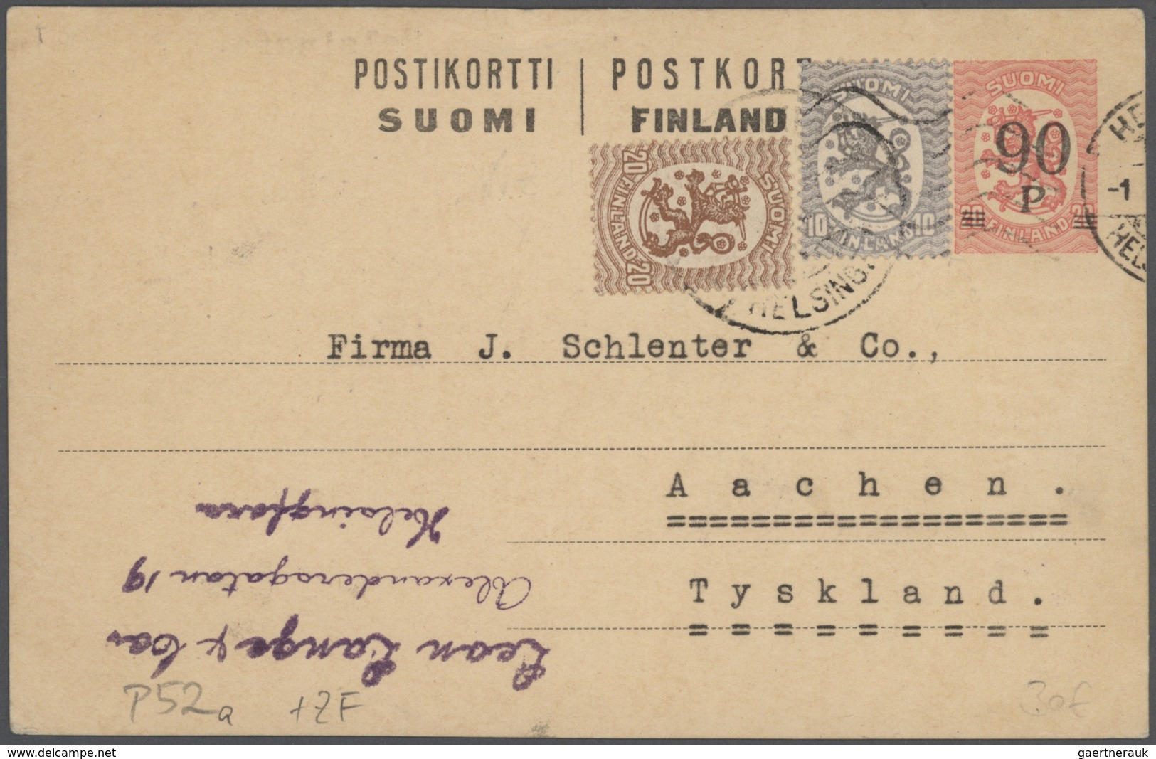 GA/Br Finnland - Ganzsachen: 1874/1940, Lot Of Ca. 50 Used Postal Stationery Postcards And Covers With Man - Entiers Postaux