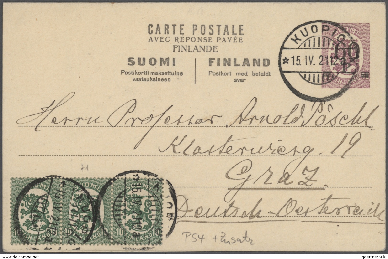 GA/Br Finnland - Ganzsachen: 1874/1940, Lot Of Ca. 50 Used Postal Stationery Postcards And Covers With Man - Entiers Postaux
