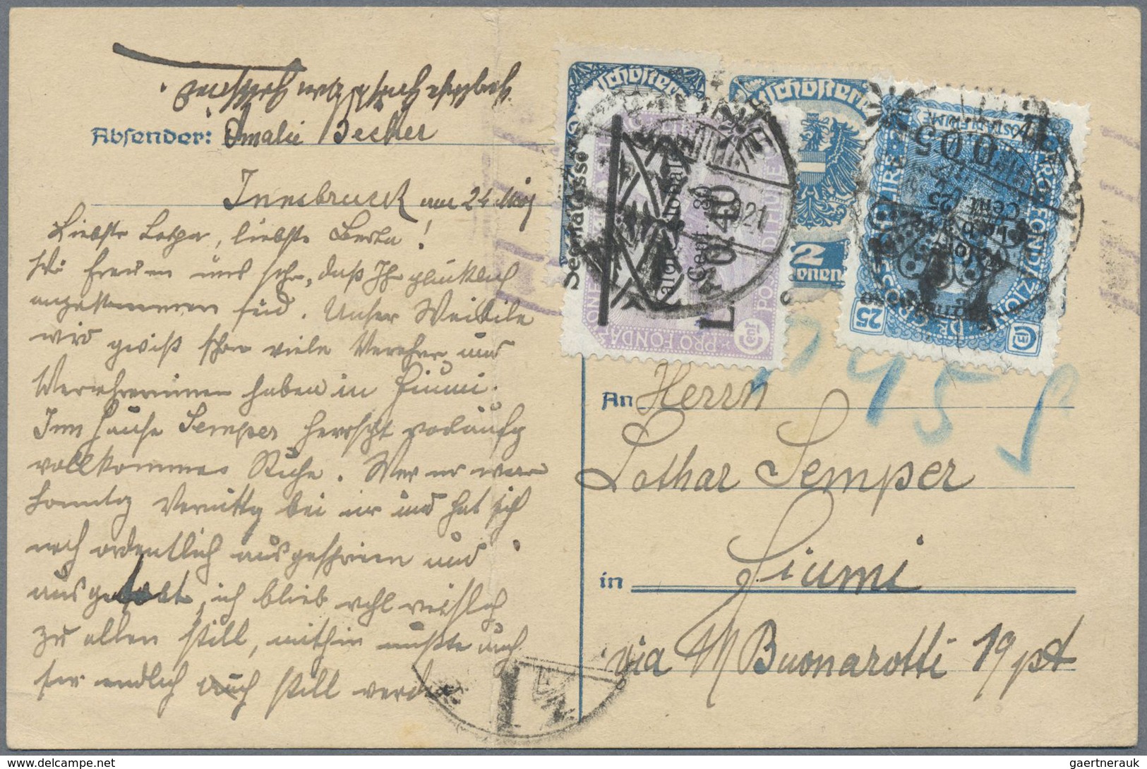 Br Fiume: 1918/1924: Album With 49 Letters And Post Cards, Starting With The Early Overprints On Hungar - Fiume