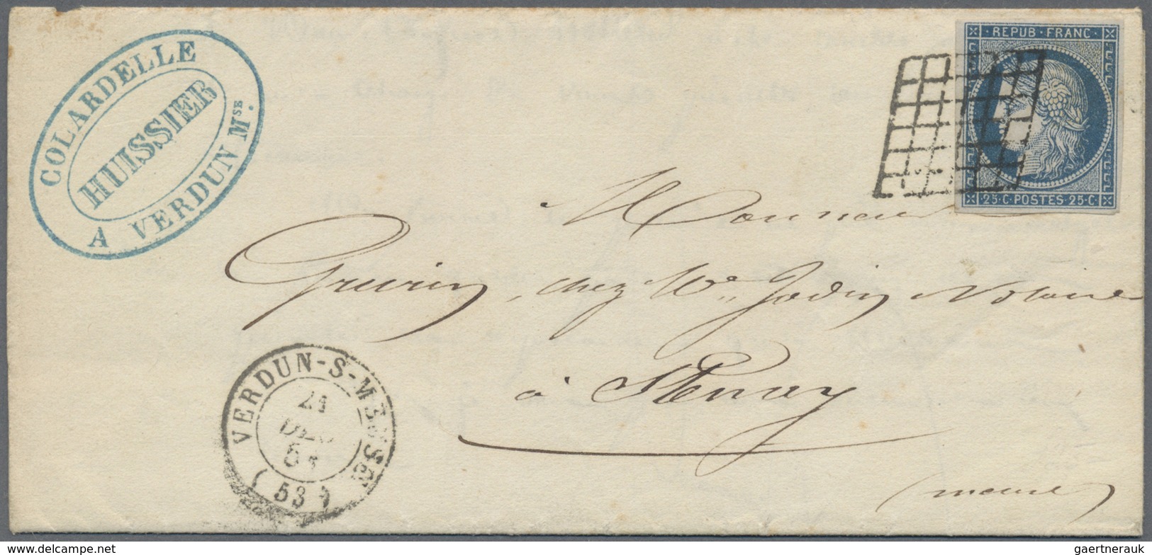 Br Frankreich: 1849/1852, CERES, group of twelve entires bearing frankings 20c. black and 25c. blue, sh