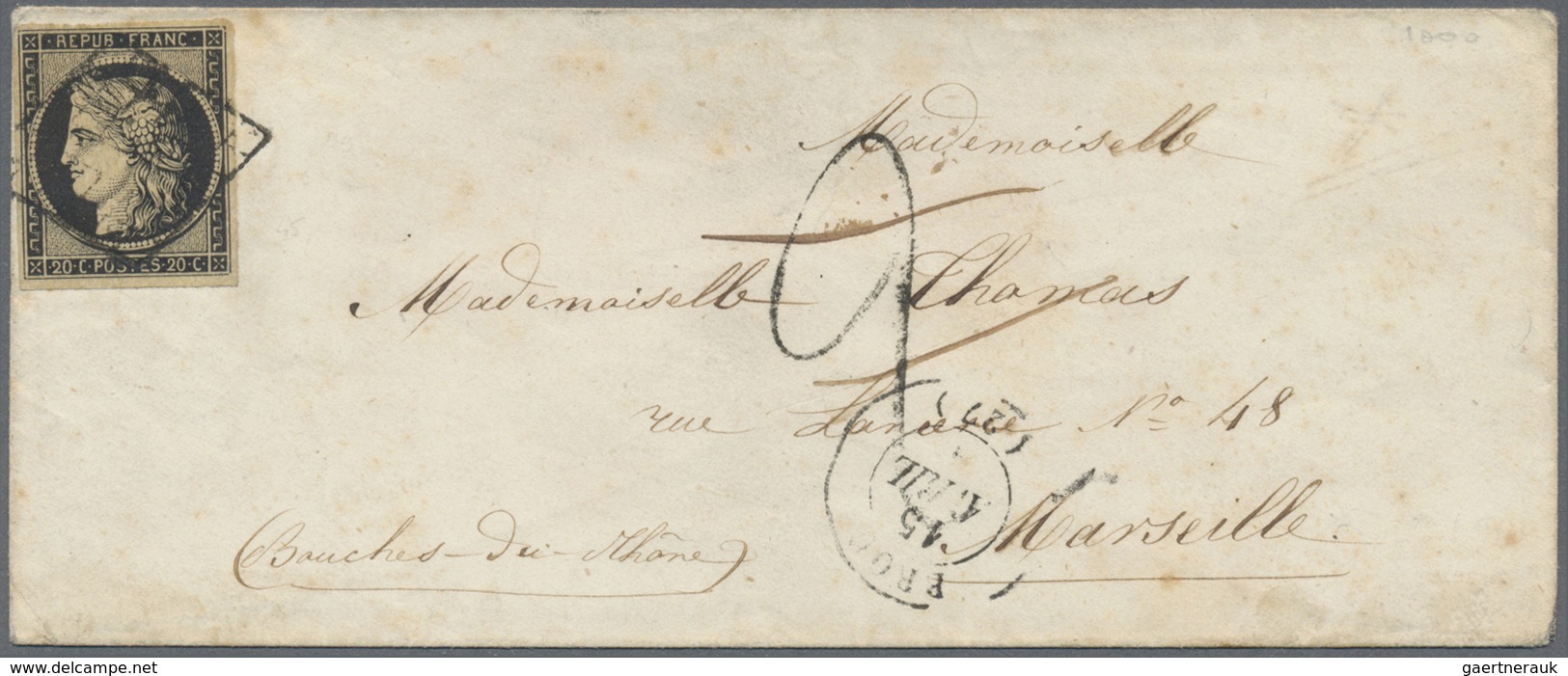 Br Frankreich: 1849/1852, CERES, group of twelve entires bearing frankings 20c. black and 25c. blue, sh