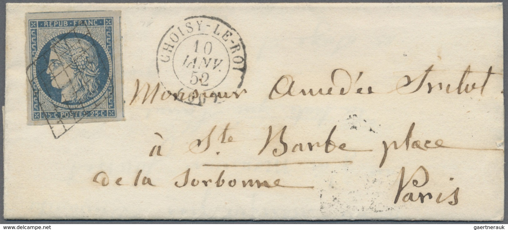 Br Frankreich: 1849/1852, CERES, group of twelve entires bearing frankings 20c. black and 25c. blue, sh