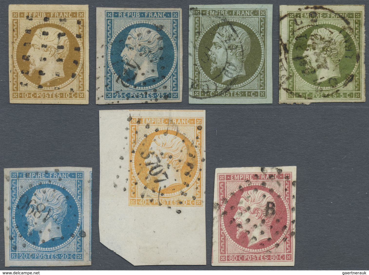 O/Br Frankreich: 1852/1862, NAPOLEON, Group Of Seven Stamps And Four Covers, All Stamps Showing EXTRAORDI - Oblitérés