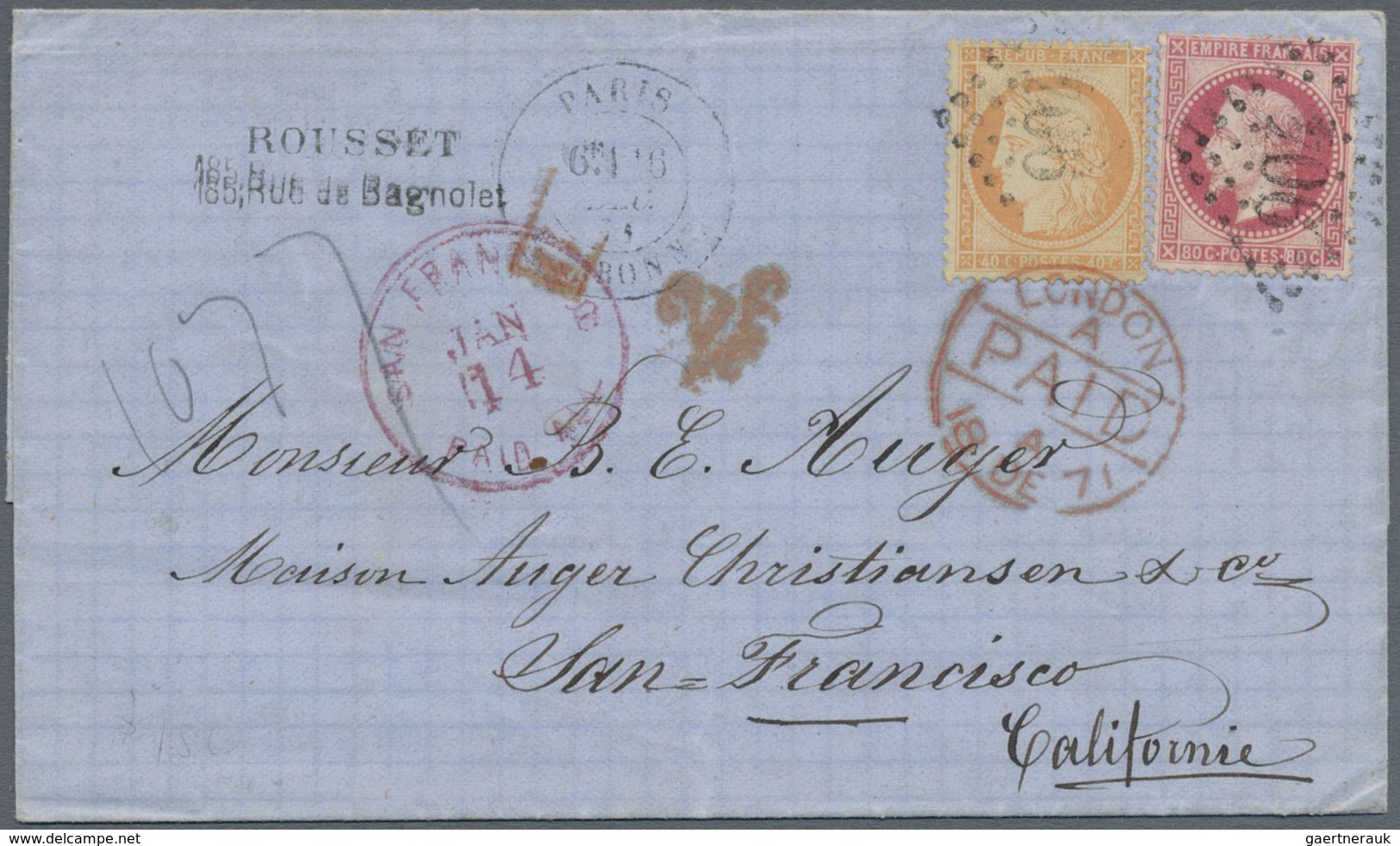 Br Frankreich: 1856/1975, Mail to USA, holding of apprx. 70 entires to USA bearing frankings Ceres and