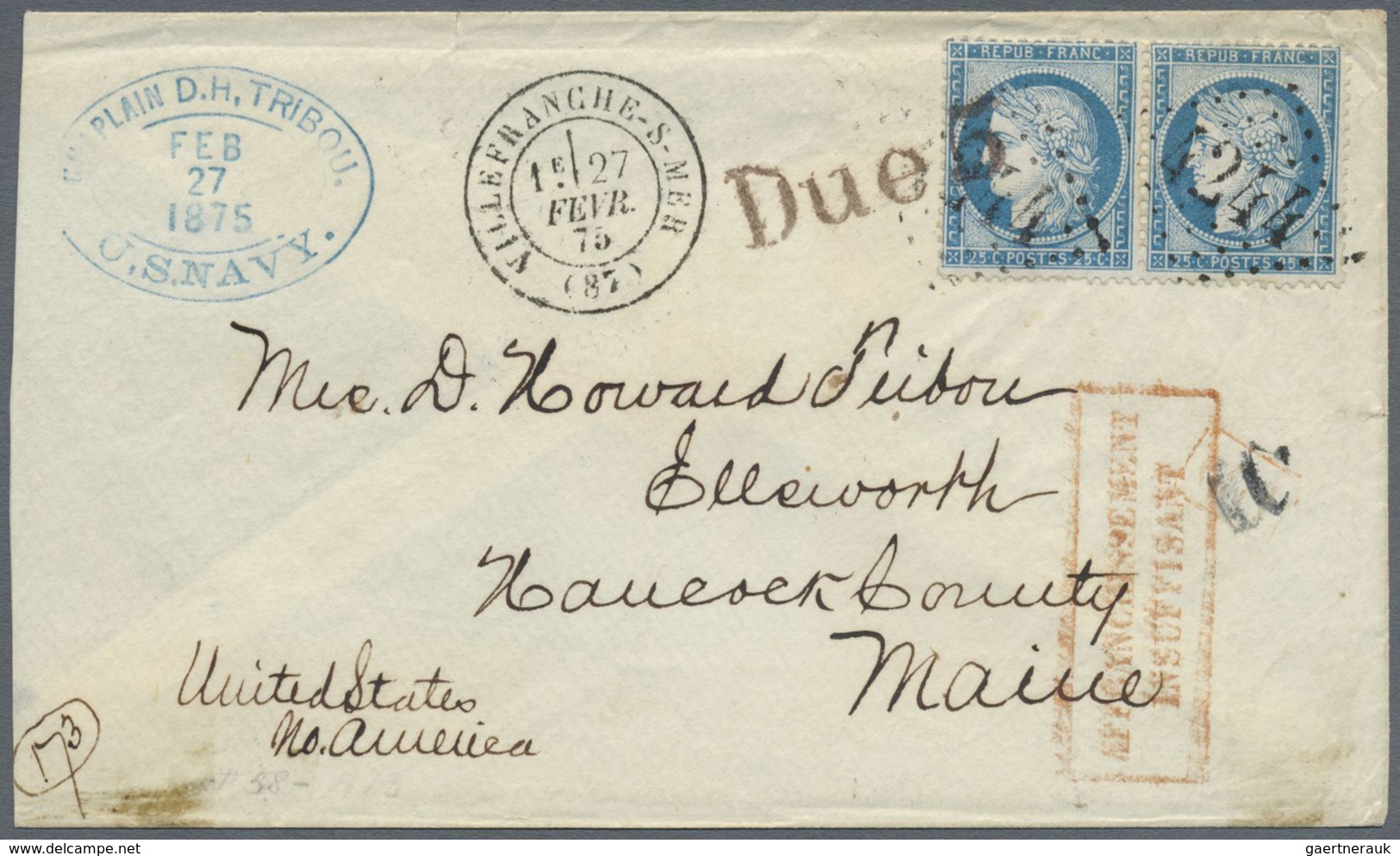 Br Frankreich: 1856/1975, Mail to USA, holding of apprx. 70 entires to USA bearing frankings Ceres and