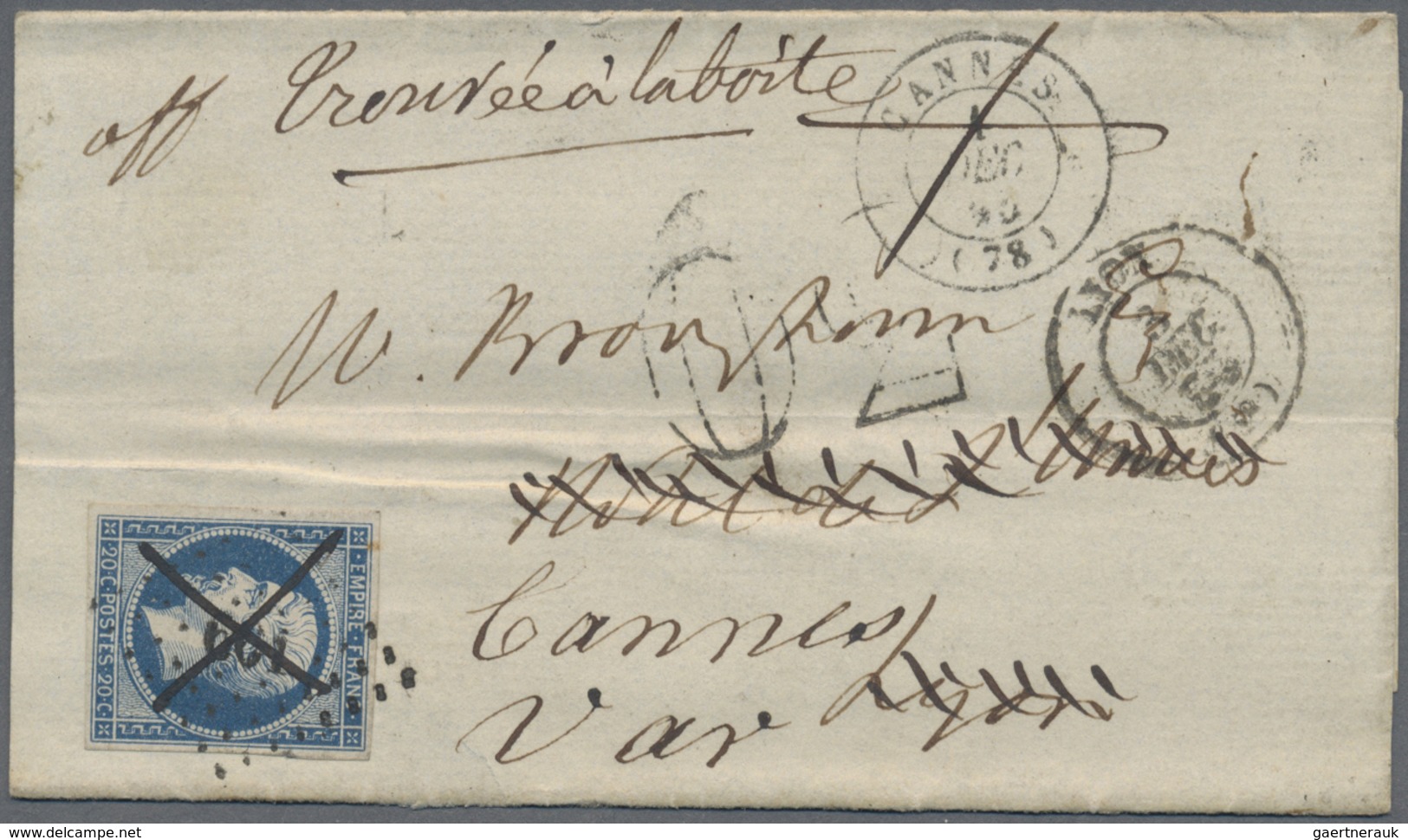 Br Frankreich: 1856/1872, Group Of Seven Insufficiently Paid Entires Showing An Attractive Range Of Pos - Oblitérés