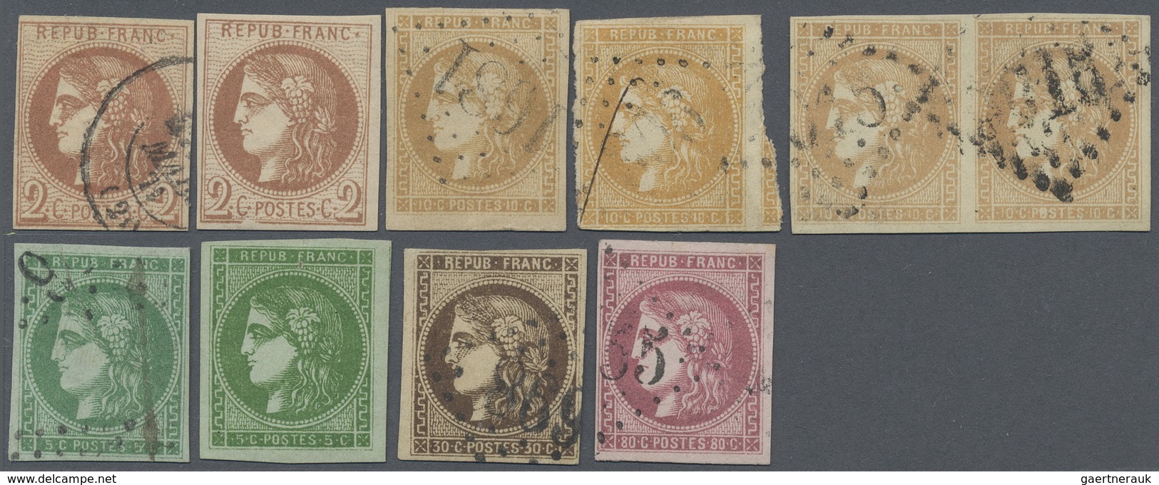 O/* Frankreich: 1870/1871, Bordeaux Issue, Lot Of Ten Stamps Incl. One Pair, Slighty Varied Condition, E - Oblitérés