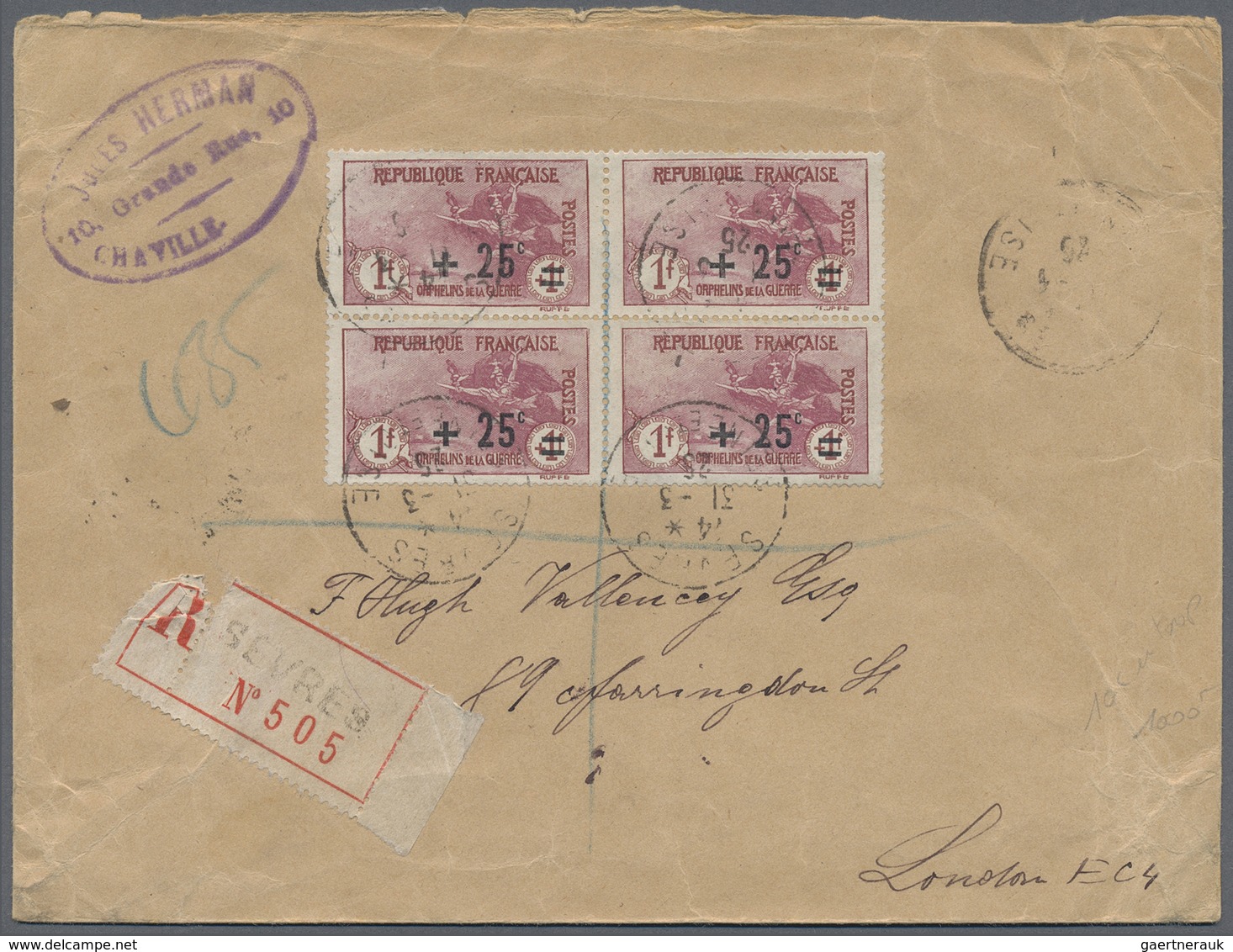 Br Frankreich: 1900/1960, absolutely awesome collection of blocks of four on entires bearing 450 envelo