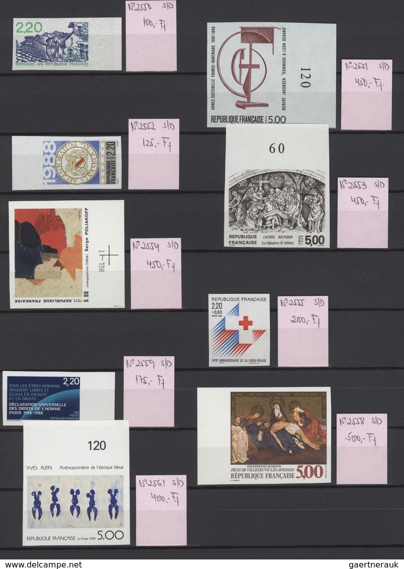 ** Frankreich: 1988-1991 Collection Of IMPERFORATED Stamps And Souvenir Sheets, Fine Mint, Catalogue Va - Oblitérés