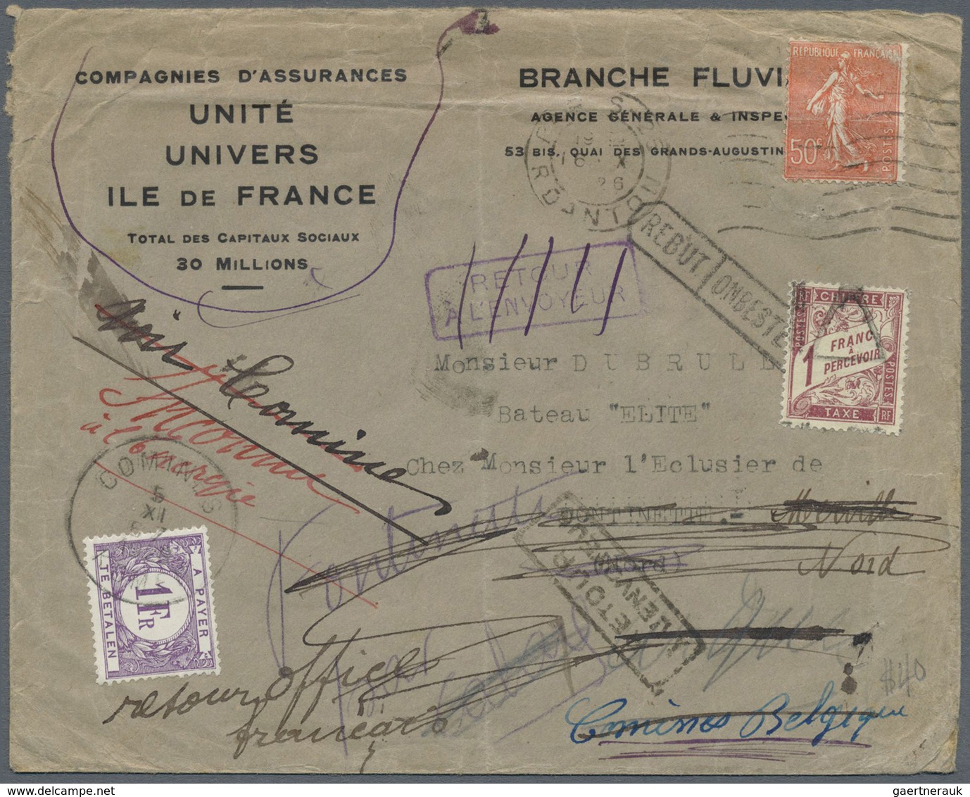 Br Frankreich - Portomarken: 1850/1980 (ca.), insufficiently paid domestic mail, holding of apprx. 230