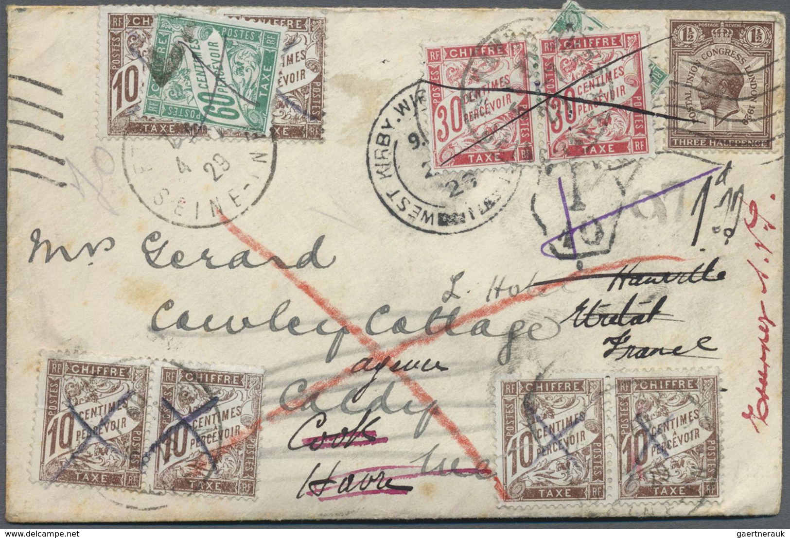 Br Frankreich - Portomarken: 1870/1980 (ca.), insufficiently paid incoming mail, accumulation of apprx.