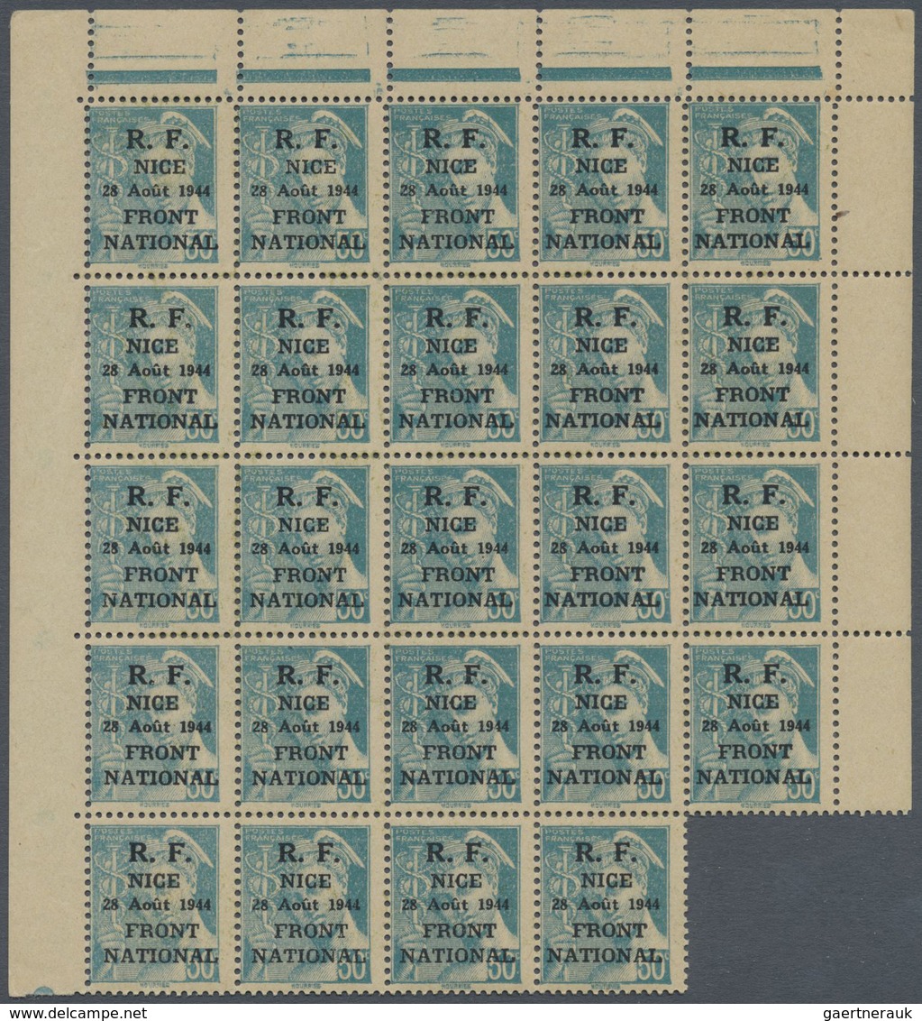 ** Frankreich - Lokalausgaben: NICE, 1944, Complete Set Of Six Stamps, Units Of 24 Stamps Unmounted Min - Autres & Non Classés