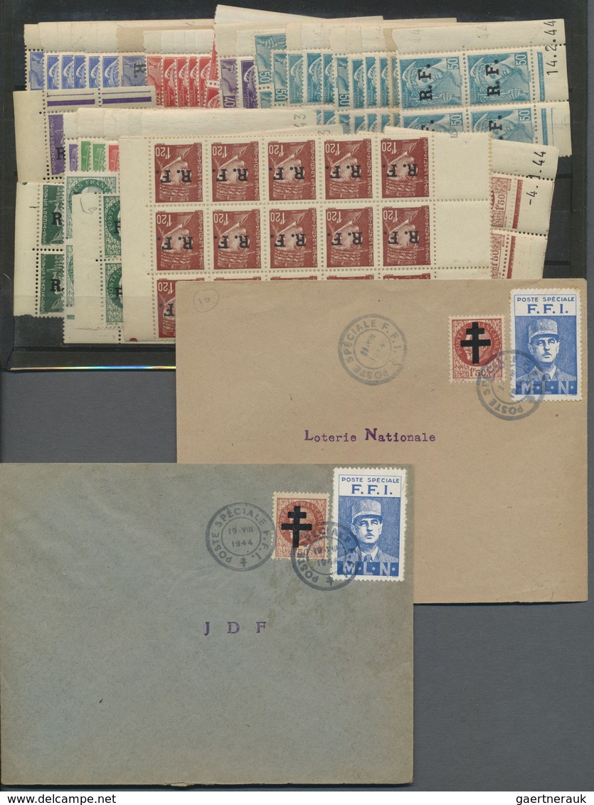 **/Br Frankreich - Lokalausgaben: 1944, R.F. Overprints, Unmounted Mint Assortment On Stockcards, Also Uni - Autres & Non Classés